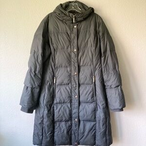 Michael Kors Dark Grey Nylon Polyester Down Hooded Puffer Winter Coat size L